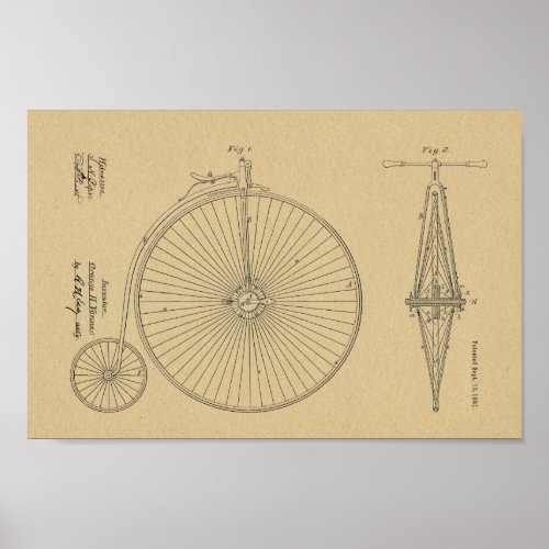 1881 High Wheeler Bicycle Design Patent Art Print
