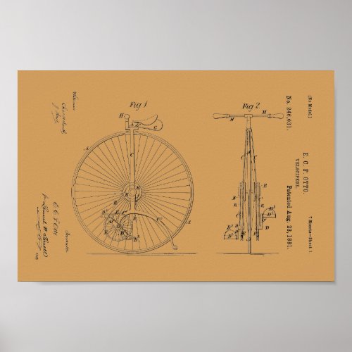 1881 Vintage Bicycle Velocipede Patent Print