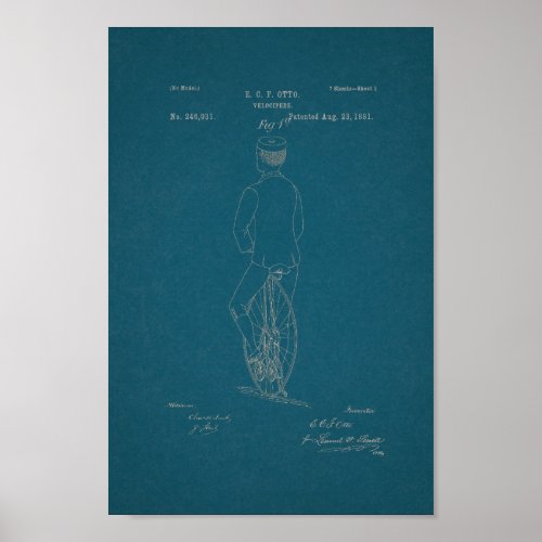 1881 Vintage Bicycle Velocipede Patent Print