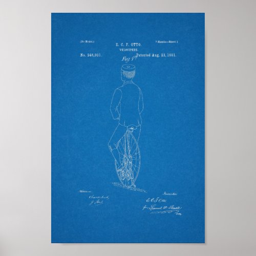 1881 Vintage Bicycle Velocipede Patent Print