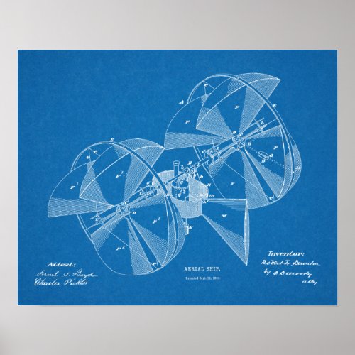 1882 Airship Airplane Patent Art Drawing Print