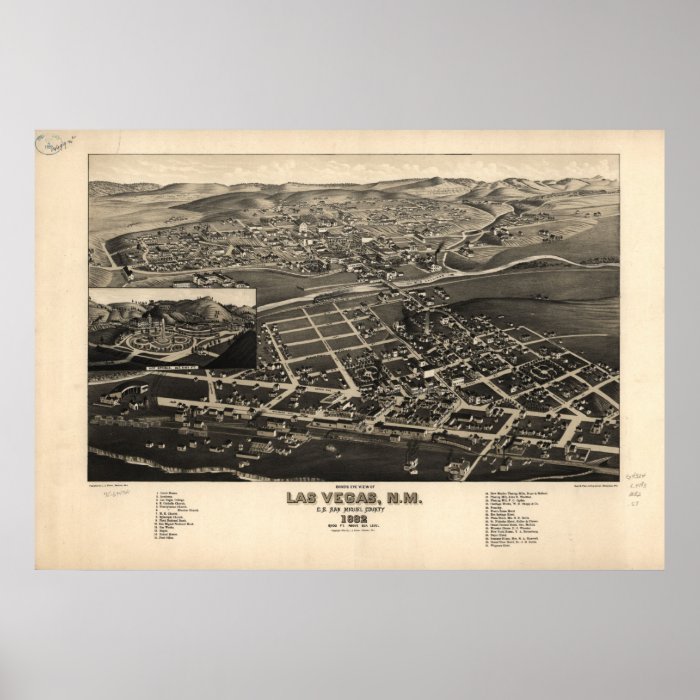 1882 Las Vegas, NM Birds Eye View Panoramic Map Posters