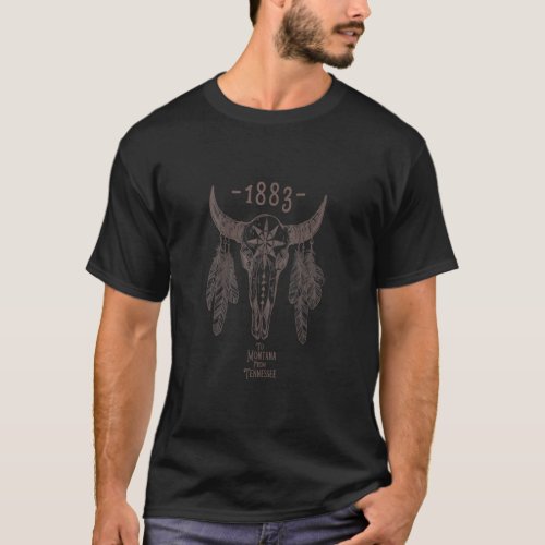 1883 Boho Cow Skull Cute Country Western Yellowsto T_Shirt