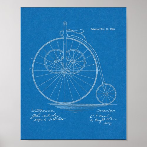 1883 High Wheeler Bicycle Design Patent Art Print