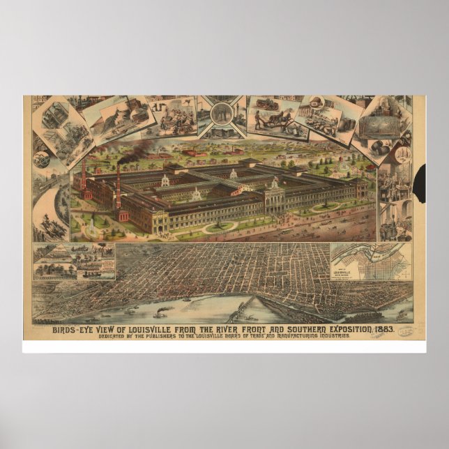 1883 Louisville, KY Birds Eye View Panoramic Map Poster (Front)