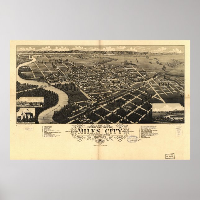1883 Miles City, MT Birds Eye View Panoramic Map Poster (Front)