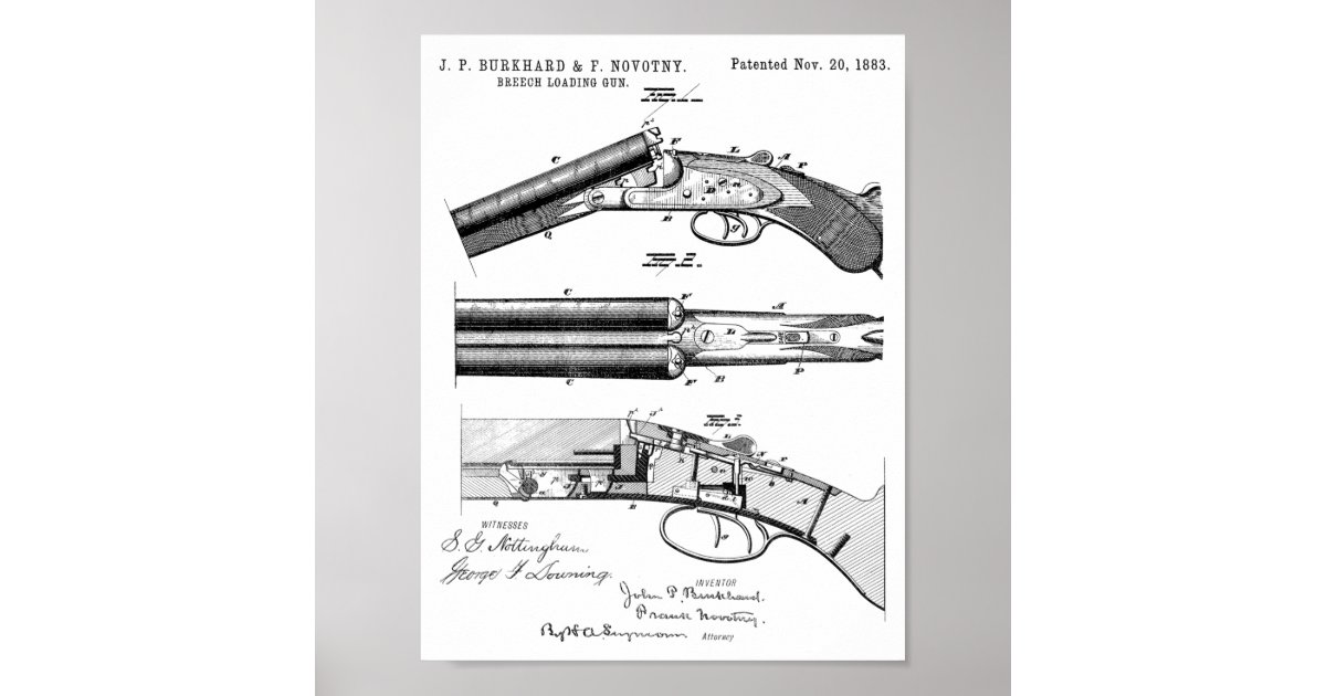 1883 Shotgun Patent Art Drawing Print | Zazzle