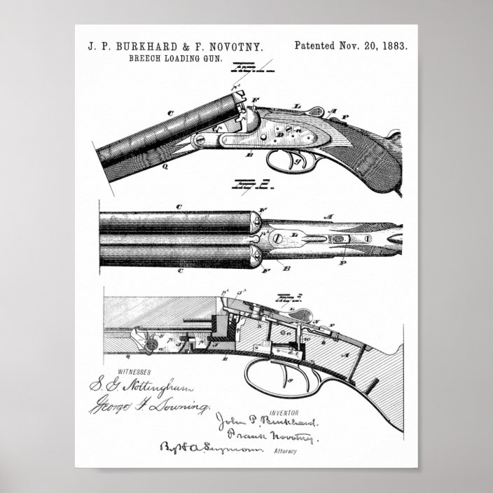 1883 Shotgun Patent Art Drawing Print | Zazzle.com