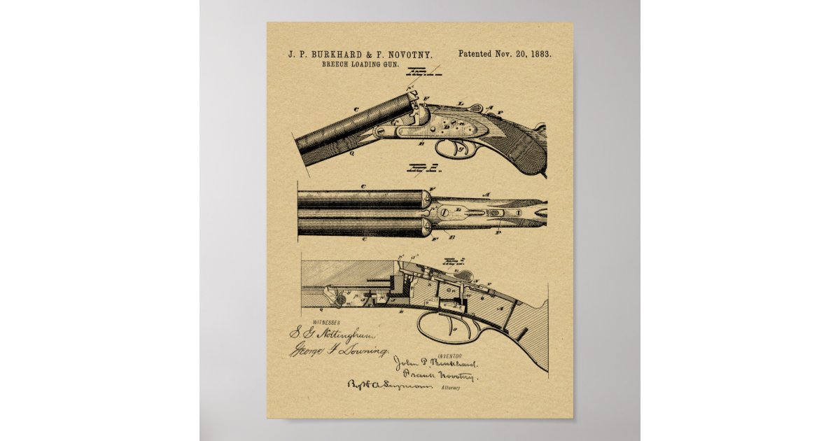 1883 Shotgun Patent Art Drawing Print | Zazzle