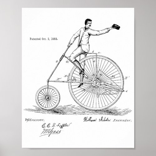 1883 Vintage High Wheeler Bicycle Patent Art Print