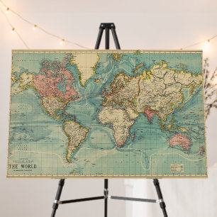 1883 Vintage World Map  Foam Board