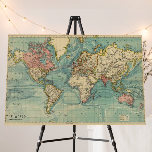 1883 Vintage World Map  Foam Board (In Situ (Stand))