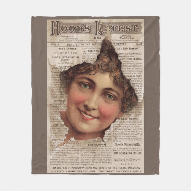 1884 Hood’s Tooth Powder trade card Fleece Blanket (Front)
