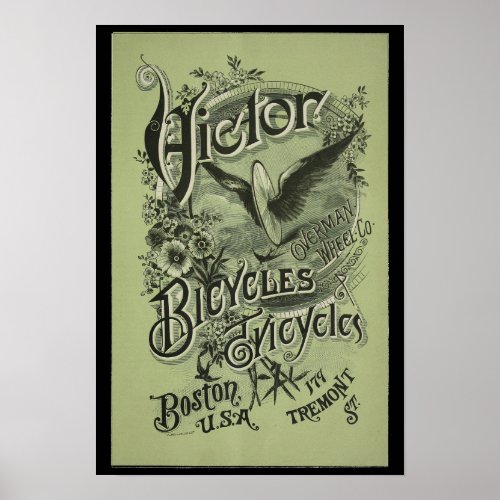 1884 Vintage Victor Bicycles Ad Art Poster