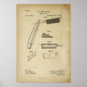 1885 Barber Razor Old Look Patent Artwork Poster
