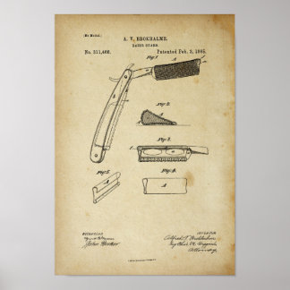 1885 Barber Razor Old Look Patent Artwork Poster