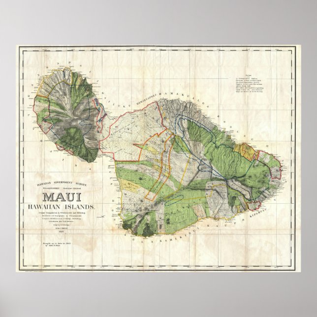 1885 De Witt Alexander Wall Map of Maui, Hawaii Poster (Front)