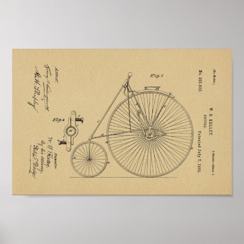 1885 Vintage High Wheel Bicycle Patent Art Print