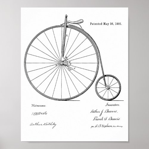 1885 Vintage High Wheeler Bicycle Patent Art Print