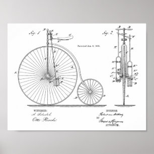1885 Vintage High Wheeler Bicycle Patent Art Print