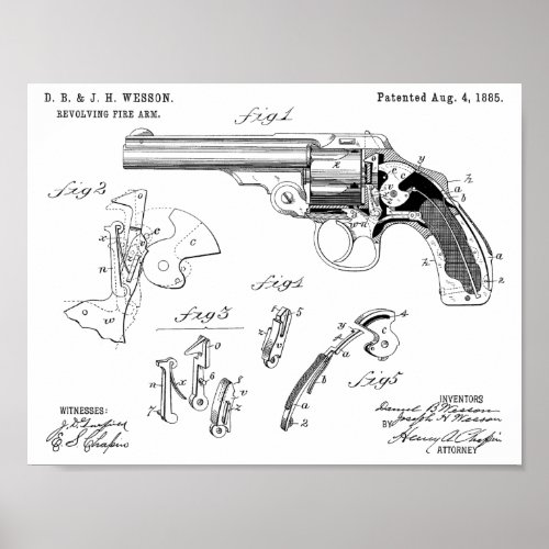 1885 Wesson Gun Patent Art Drawing Print