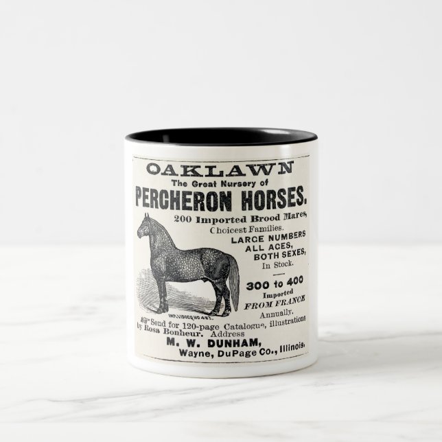 1886 AD FOR PERCHERON HORSES, ILLINOIS Two-Tone COFFEE MUG (Center)
