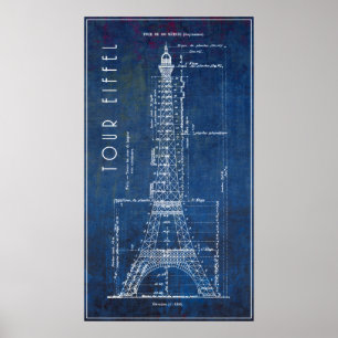 1886 Eiffel Tower Engineering Blueprint Poster