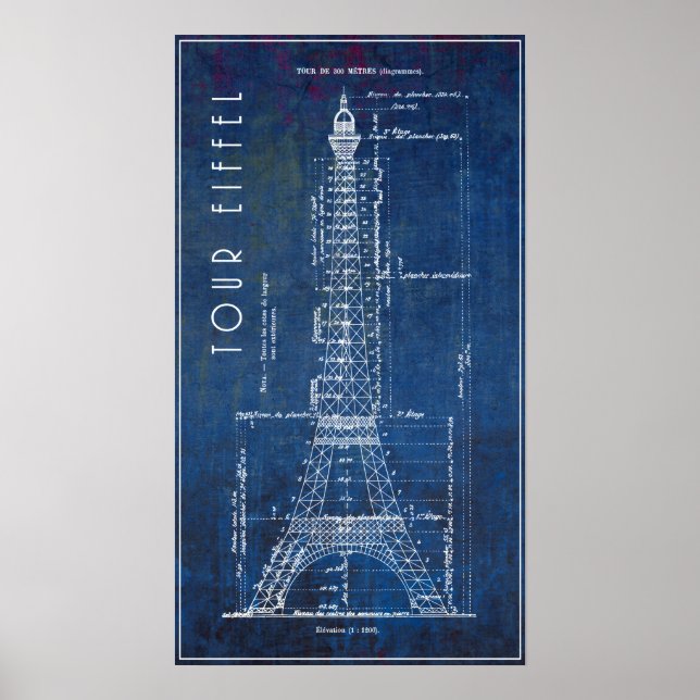 1886 Eiffel Tower Engineering Blueprint Poster (Front)