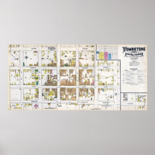 1886 FIRE INSURANCE MAP of TOMBSTONE ARIZONA Poster