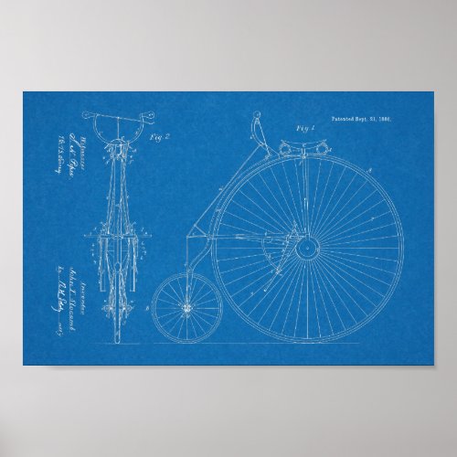 1886 High Wheeler Bicycle Design Patent Art Print