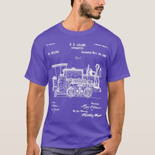 1886 Locomotive Steam Train Retro Patent Blueprint T_Shirt
