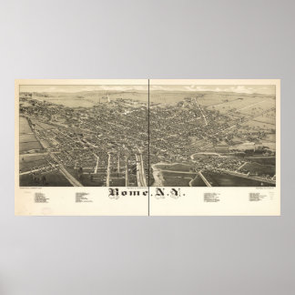 1886 Rome, NY Birds Eye View Panoramic Map Poster