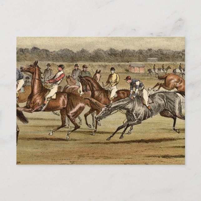 1886 Steeplechase Horse Racing Art Postcard (Front)