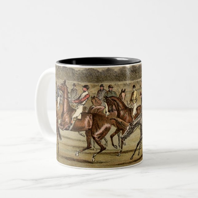 1886 Steeplechase Horse Racing Art Two-Tone Coffee Mug (Front Left)