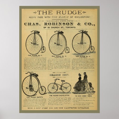 1886 Vintage High Wheeler Magazine Ad Art Poster