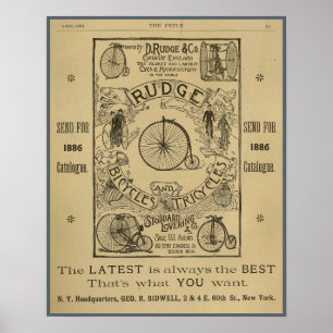 1886 Vintage Rudge Bicycle Magazine Ad Art Poster