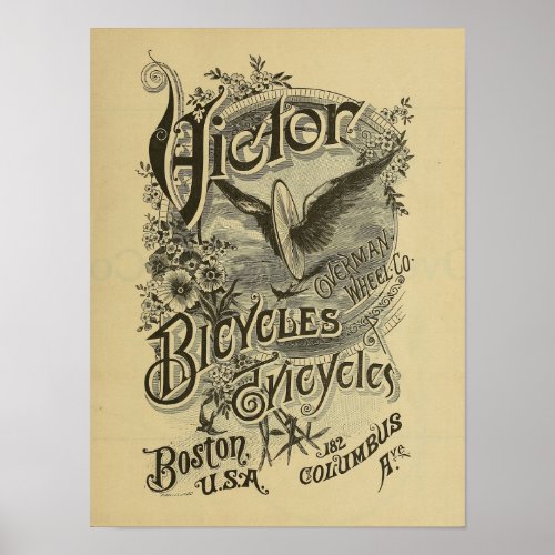 1886 Vintage Victor Bicycle Magazine Ad Art Poster