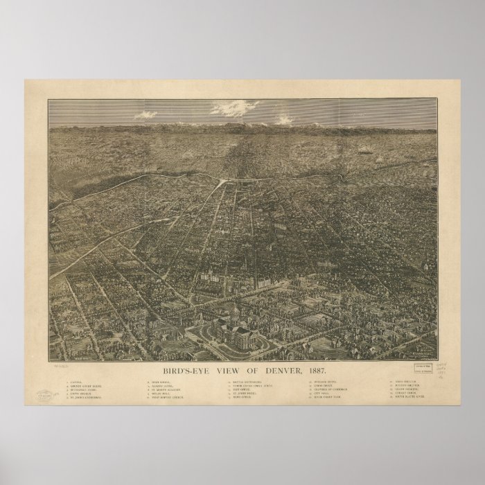 1887 Denver, CO Birds Eye View Panoramic Map Poster