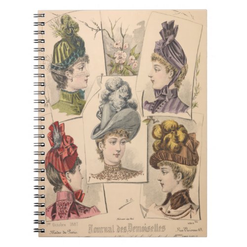 1887 French Victorian Hat Fashion Plate Notebook
