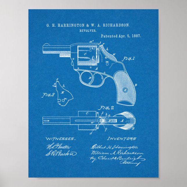 1887 Gun Revolver Patent Art Drawing Print (Front)