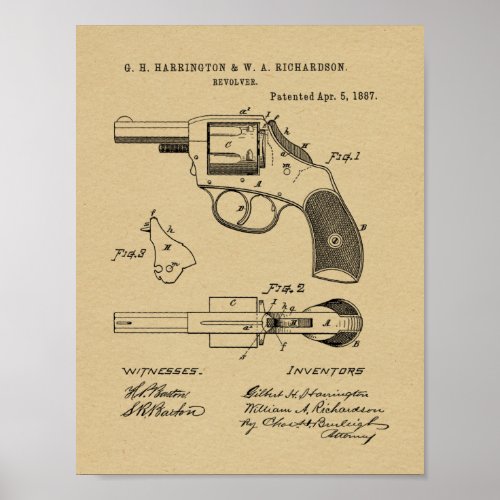 1887 Gun Revolver Patent Art Drawing Print