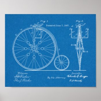 1887 High Wheeler Bicycle Design Patent Art Print by AcupunctureProducts at Zazzle