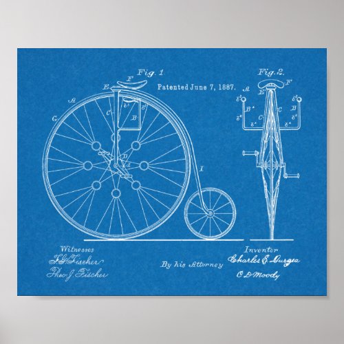 1887 High Wheeler Bicycle Design Patent Art Print