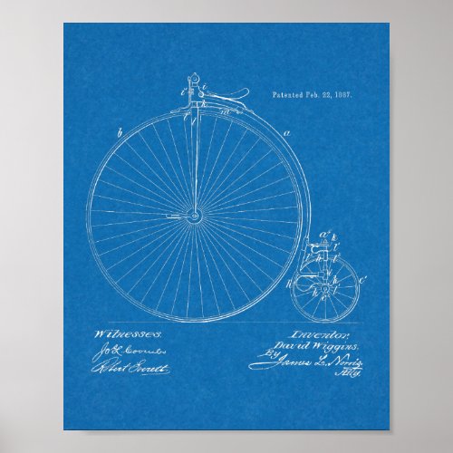 1887 High Wheeler Bicycle Design Patent Art Print
