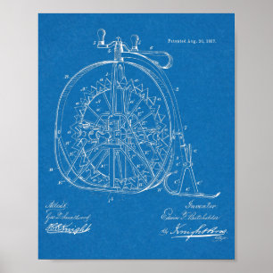 1887 Ice High Wheeler Bicycle Design Patent Print