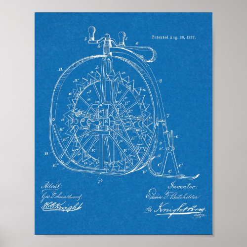 1887 Ice High Wheeler Bicycle Design Patent Print