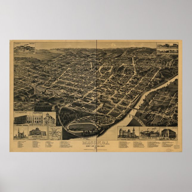 1887 Macon, GA Birds Eye View Panoramic Map Poster (Front)