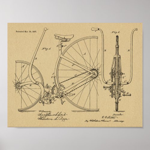 1887 Vintage Bicycle Design Patent Art Print