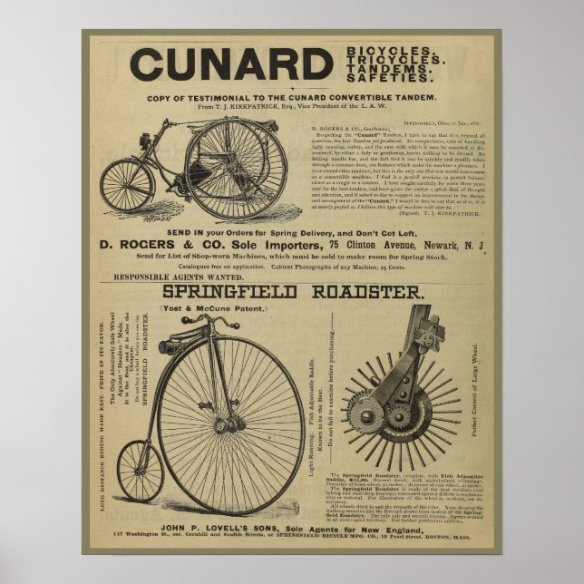 1887 Vintage Bicycle Magazine Ad Art Poster (Front)