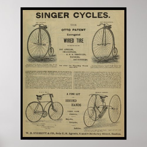 1887 Vintage Bicycle Magazine Ad Art Poster